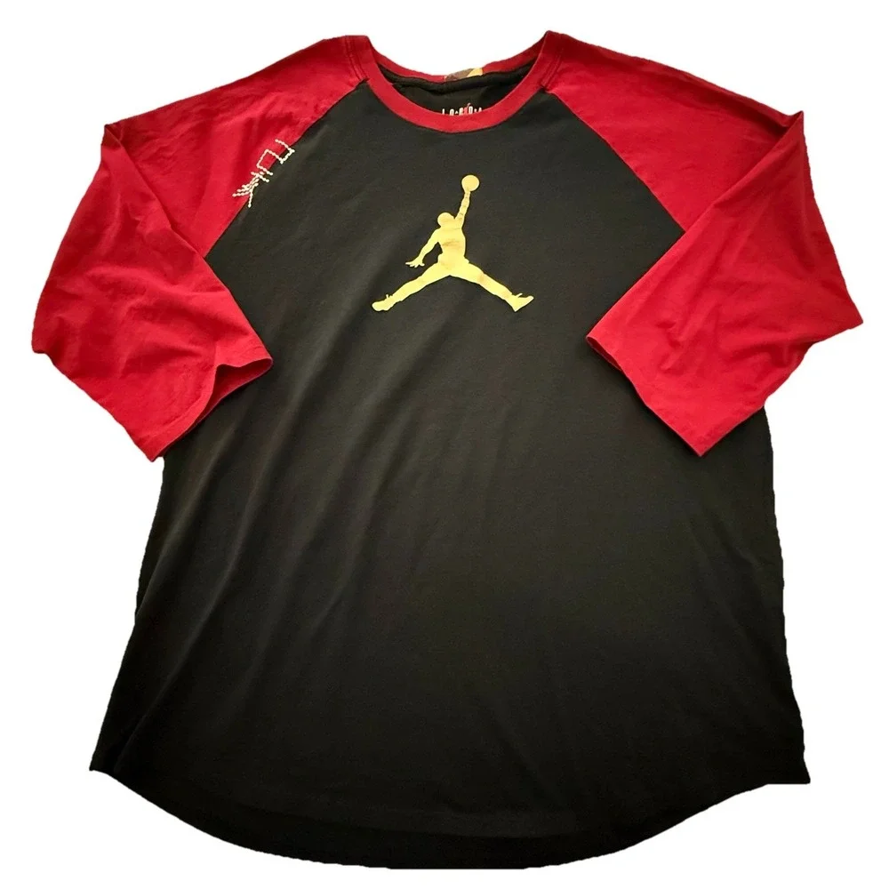Nike Air Jordan 23 Red/Black/Gold Baseball 3/4 Sleeve 45 Defining Moments Men XL